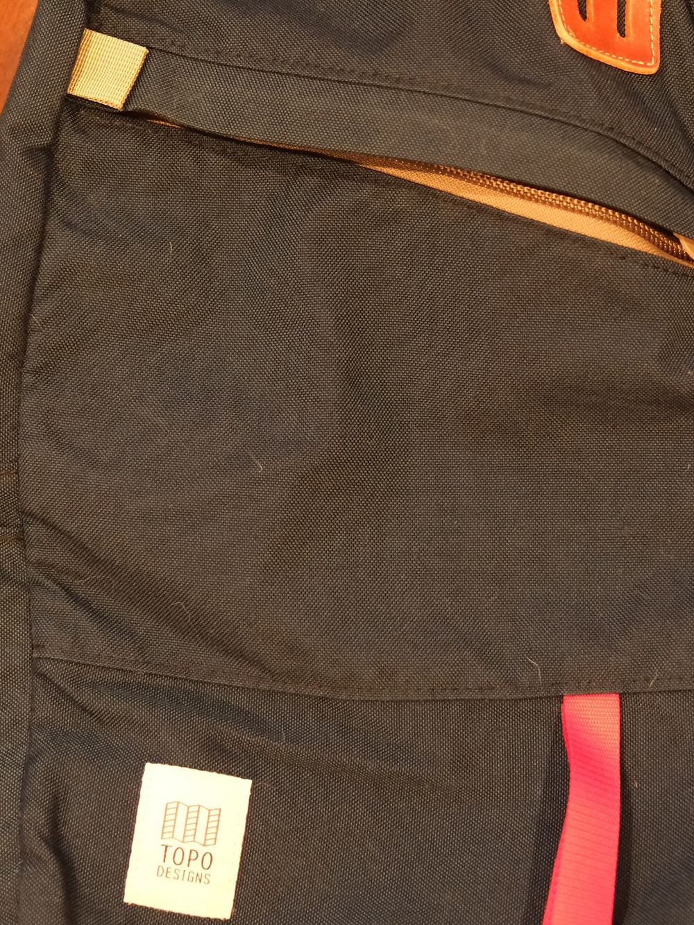 Topo Designs Black Canvas Backpack with Res Loop and Tan Trim